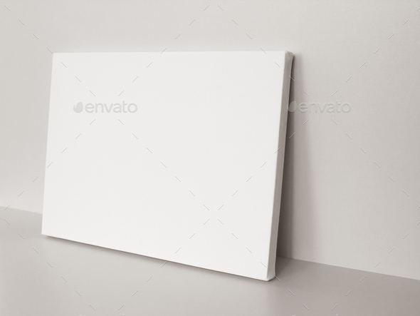 Blank canvas frame. Mockup poster side view